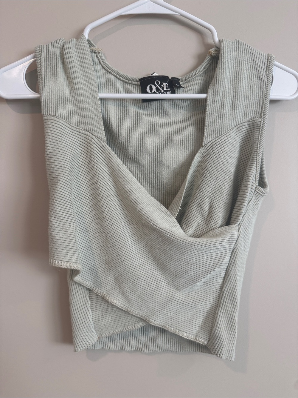 Odds & Evens Sleeveless Ribbed Wrap Tank Top in Sage Green